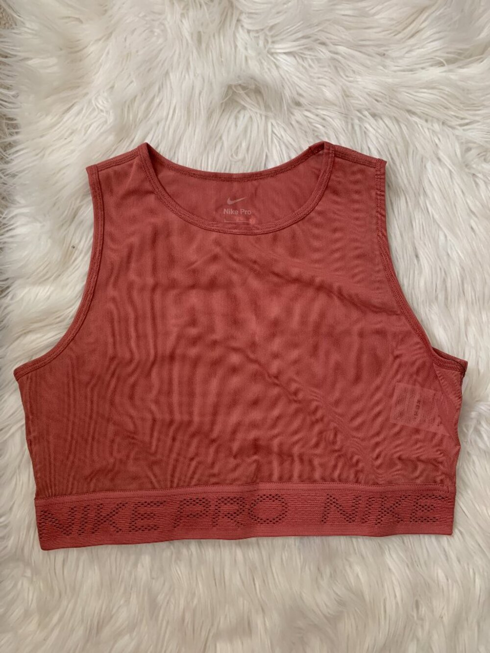 NIKE PRO Cropped Mesh Tank Top in Canyon Pink Sz LARGE